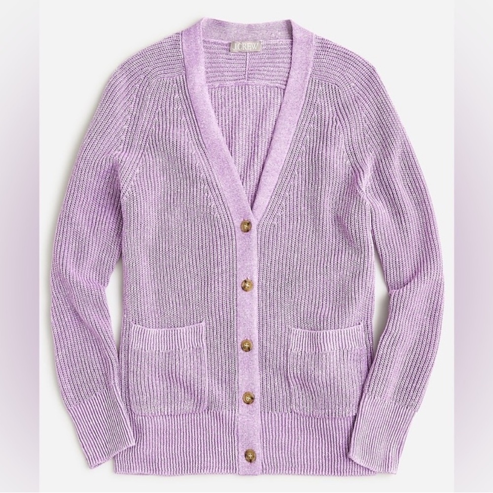 J. Crew Relaxed Cotton Linen Blend Cardigan Sweater in Lilac, Size XS
